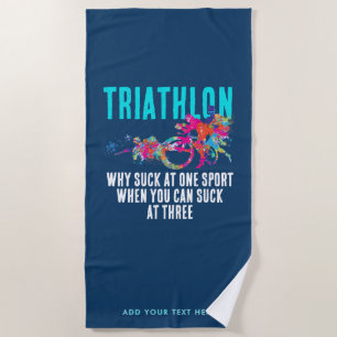 Serviette De Plage Bleu Nuit Moderne Triathlon Sport Humour Typo Gras