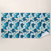 Serviette De Plage Bleu Océan Abstrait | Motif côtier (Devant)