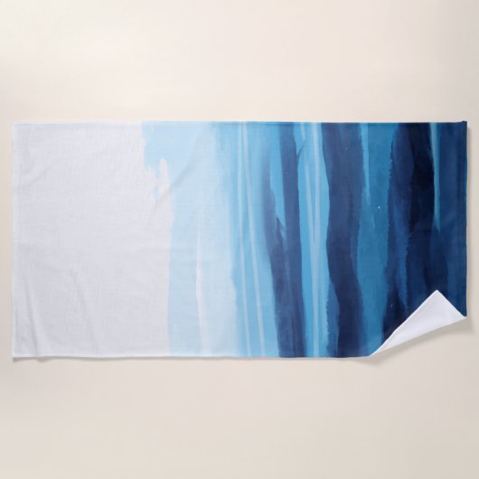 Serviette De Plage Bleu Océan Aquarelle Mer Abstraite Monogramme (Devant)