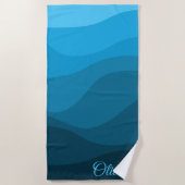 Serviette De Plage Bleu ondulé océan style rétro vagues design (Devant)