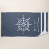 Serviette De Plage Bleu orienté nautique d'ardoise de roue de bateau (Devant)