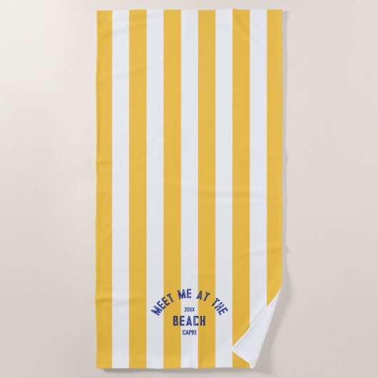 Serviette De Plage Bleu Rencontrez-Moi À La Plage Cabana Jaune Bande (Devant)