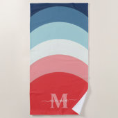 Serviette De Plage Bleu rose arc-en-ciel rayures de courbe Monogramme (Devant)