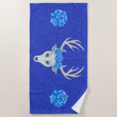 Serviette De Plage Bleu Rose de la tête de cerf blanc (Devant)