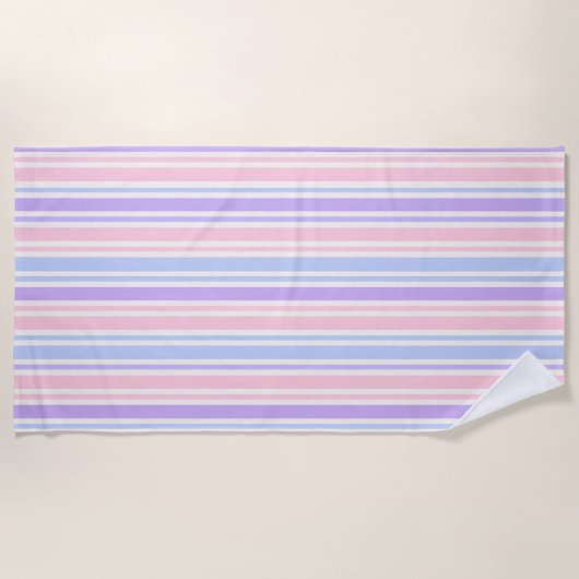 Serviette De Plage Bleu, rose et pourpre, rayures d'été (Devant)