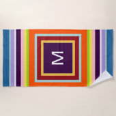 Serviette De Plage Bleu rose jaune orange violet monogramme (Devant)