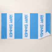 Serviette De Plage Bleu tendance à rayures blanches Bon été ! (Devant)