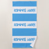 Serviette De Plage Bleu tendance à rayures blanches Bon été ! (Devant)