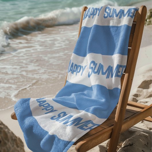 Serviette De Plage Bleu tendance à rayures blanches Bon été !