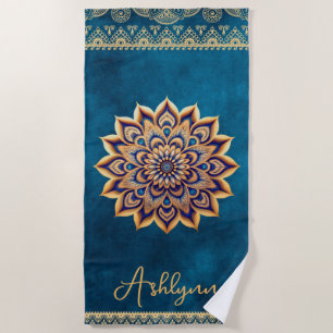 Serviette De Plage Bleu tendance Mandala Elégant Yoga personnalisable