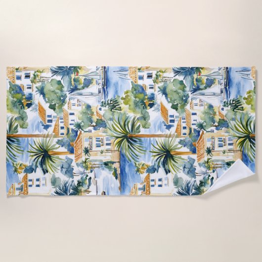 Serviette De Plage Bleu Tropical Méditerranée (Devant)