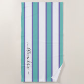 Serviette De Plage Bleu turquoise Blanc moderne Preppy Stripes piscin (Devant)