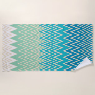 Serviette De Plage Bleu turquoise, turquoise et vert Zigzags