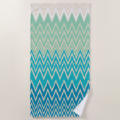 Serviette De Plage Bleu turquoise, turquoise et vert Zigzags (Devant)