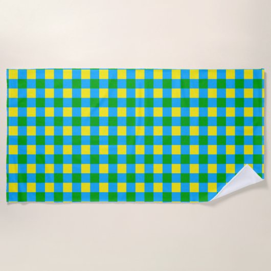 Serviette De Plage Bleu Vert Jaune Chèque Plaid Design Motif (Devant)