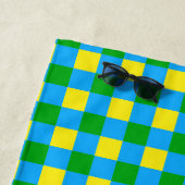 Serviette De Plage Bleu Vert Jaune Chèque Plaid Design Motif (En situation)