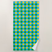 Serviette De Plage Bleu Vert Jaune Chèque Plaid Design Motif (Devant)
