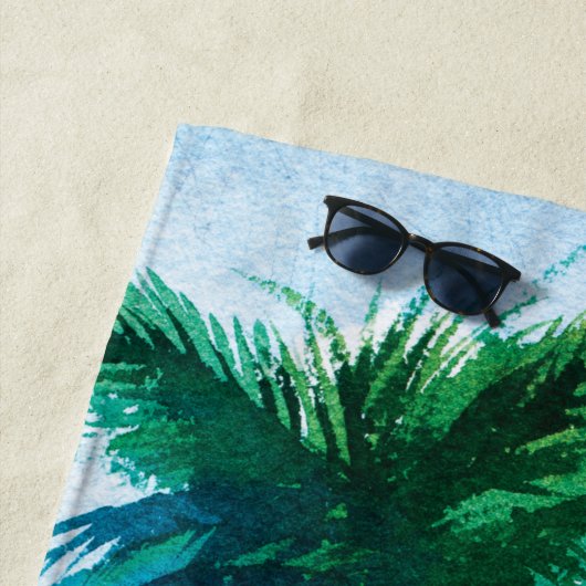 Serviette De Plage Bleu Vert Mer Océan Tropical (En situation)