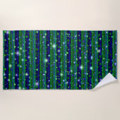 Serviette De Plage Bleu vert rayures avec étoiles et Raindrops (Devant)