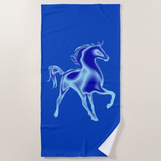 Serviette de plage bleue avec Cheval - Vos couleur (Devant)