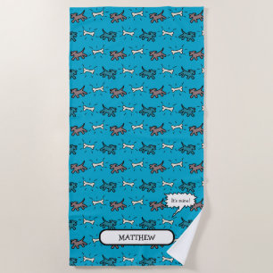 Serviette de plage bleue de nom de style de