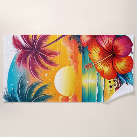 Serviette De Plage Bliss de coucher de soleil tropicale (Devant)