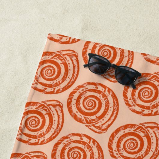 Serviette De Plage Bloc de coquillages spiraux Impression, orange cor (En situation)