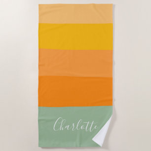 Serviette De Plage Bloc de couleur abstrait rayures orange personnali