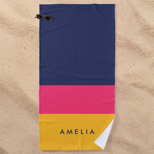 Serviette De Plage Bloc de couleur bleu rose jaune vif