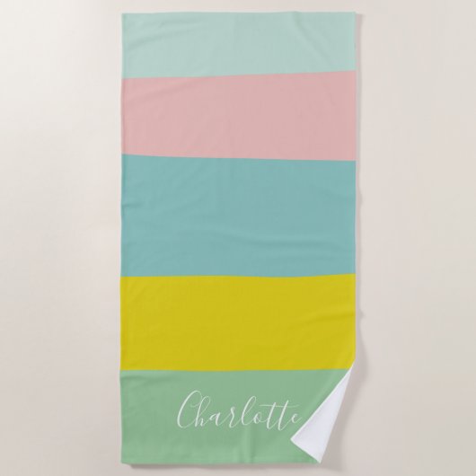Serviette De Plage Bloc de couleur pastel personnalisé été rayure (Devant)