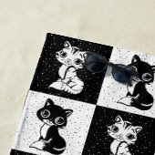 Serviette De Plage Bloc de monogramme noir blanc pour chat (En situation)