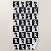 Serviette De Plage Bloc de monogramme noir blanc pour chat (Devant)