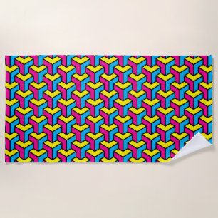 Serviette De Plage Bloc d'illusion géométrique CMYK en gras