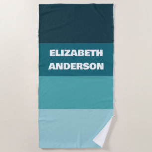 Serviette De Plage Blocage de couleur Turquoise Bande horizontale