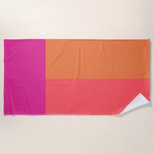 Serviette De Plage Blocs de couleur rose chaud et orange (Devant)