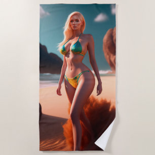 Serviette De Plage Blonde belle fille posant Beach Towel