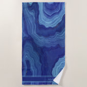 Serviette De Plage Blue Agate Marbre nom monogramme Beach Towel (Devant)