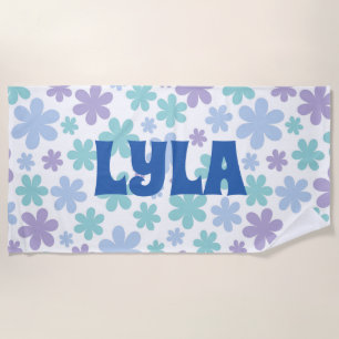 Serviette De Plage Blue and Purple Super Floral Nom personnalisé
