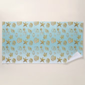 Serviette De Plage Blue Beach Gold Sea Shells (Devant)