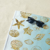 Serviette De Plage Blue Beach Gold Sea Shells (En situation)