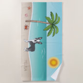 Serviette De Plage Blue Boston Terrier À Une Plage Tropicale D'Été - (Devant)