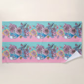 Serviette De Plage Blue Budgie & Rose Floral Budgerigar Oiseaux (Devant)