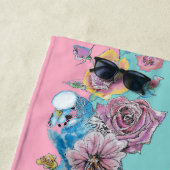 Serviette De Plage Blue Budgie & Rose Floral Budgerigar Oiseaux (En situation)