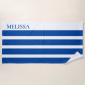 Serviette De Plage Blue Cabana Stripe Personalized Summer Vacation (Devant)