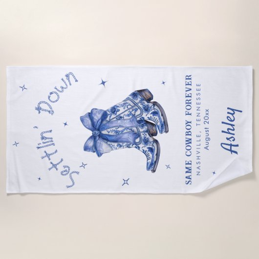 Serviette De Plage Blue Chinoiserie Settlin Down Bachelorette Party (Devant)