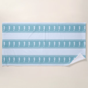 Serviette De Plage Blue Coastal Seahorses Stripes