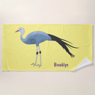 Serviette De Plage Blue crane bird cartoon illustration