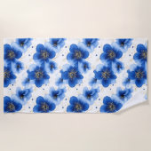 Serviette De Plage Blue Floral Pattern with Gold Accents (Devant)