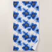 Serviette De Plage Blue Floral Pattern with Gold Accents (Devant)