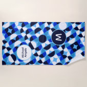Serviette De Plage Blue Geometric Mosaic Bauhaus Monogram Custom Name (Devant)